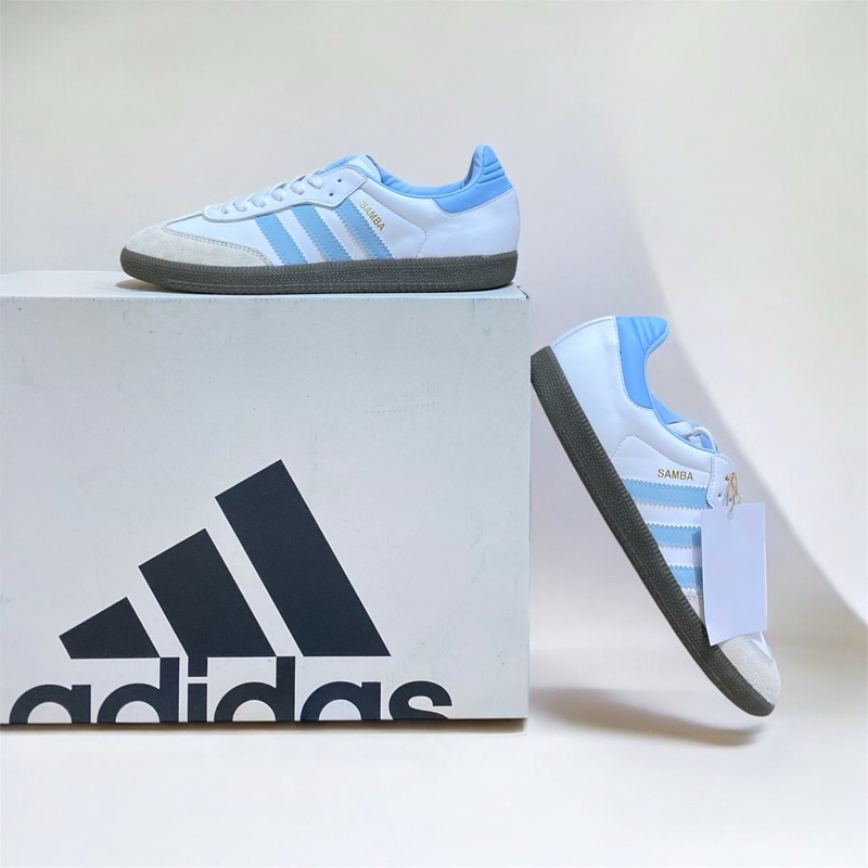 Sepatu Adidas Sneakers Samba Putih List Biru