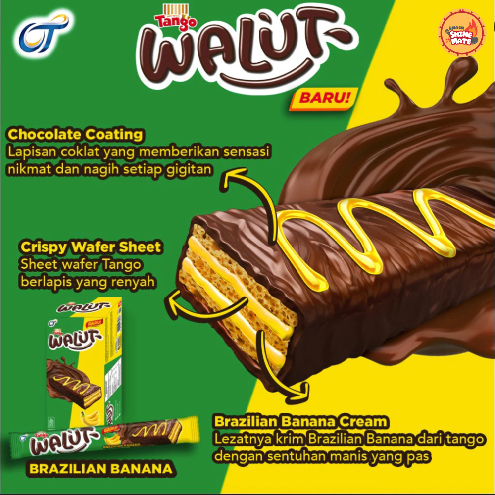 

Wafer Tango Walut Brazilian Banana 18GR | Wafer Salut Cokelat - [1 Box Isi 12 Pcs]