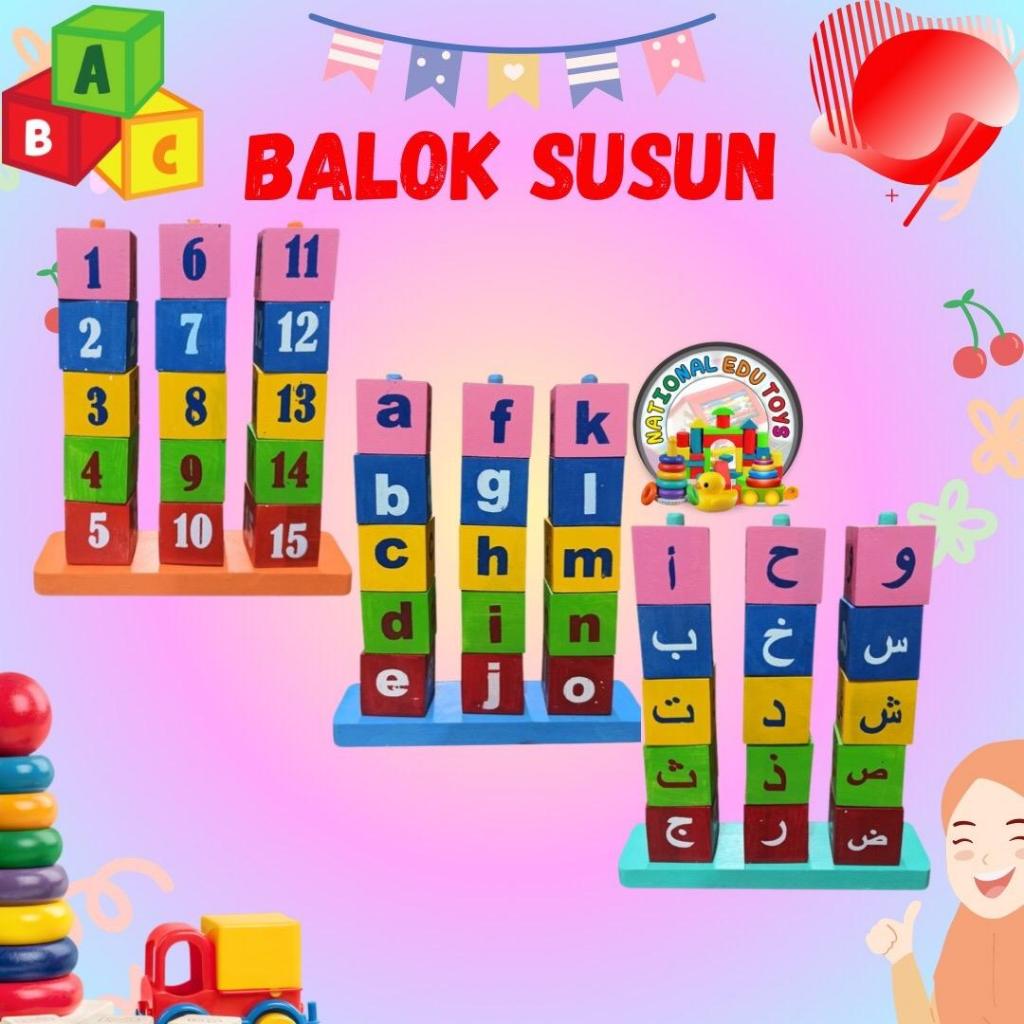 Mainan Edukasi Anak / Balok Susun Angka / Balok Susun Huruf / Balok Susun Hijaiyah/Balok Menara Kayu