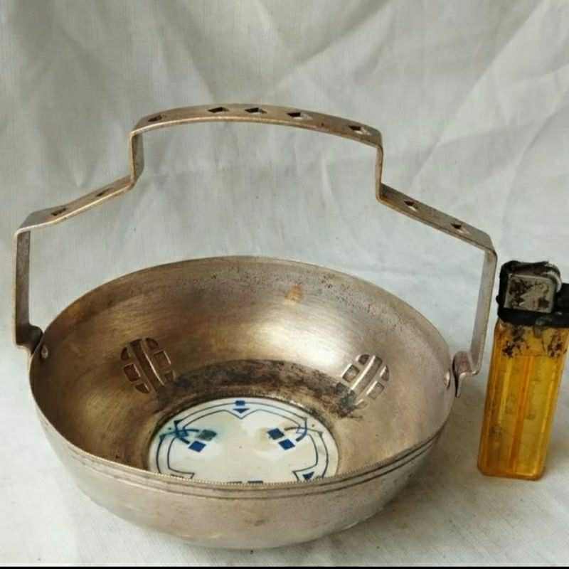 Pajangan Vintage Tempat Permen Art Nouveau Kuningan Lapis Perak