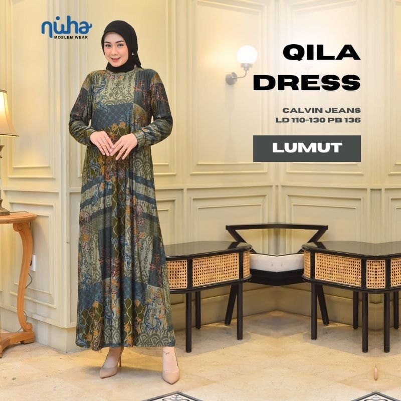 Qila Dress Gamis Batik Modern Harian Ibu Terbaru 2025 Jumbo LD 110 melar sampai 130 Bahan Calvin Jea