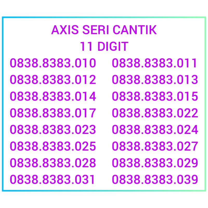 Kartu Axis Cantik Seri 11 Digit Nomor Axis 11 Digit