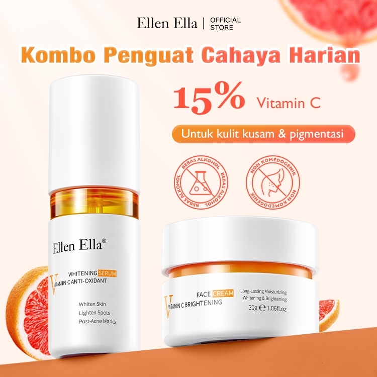 ELLEN ELLA Vitamin C Glowing Skincare Set 2pcs Vitamin C Serum 30ml + Vitamin Cream 30g Vitaquin Unt