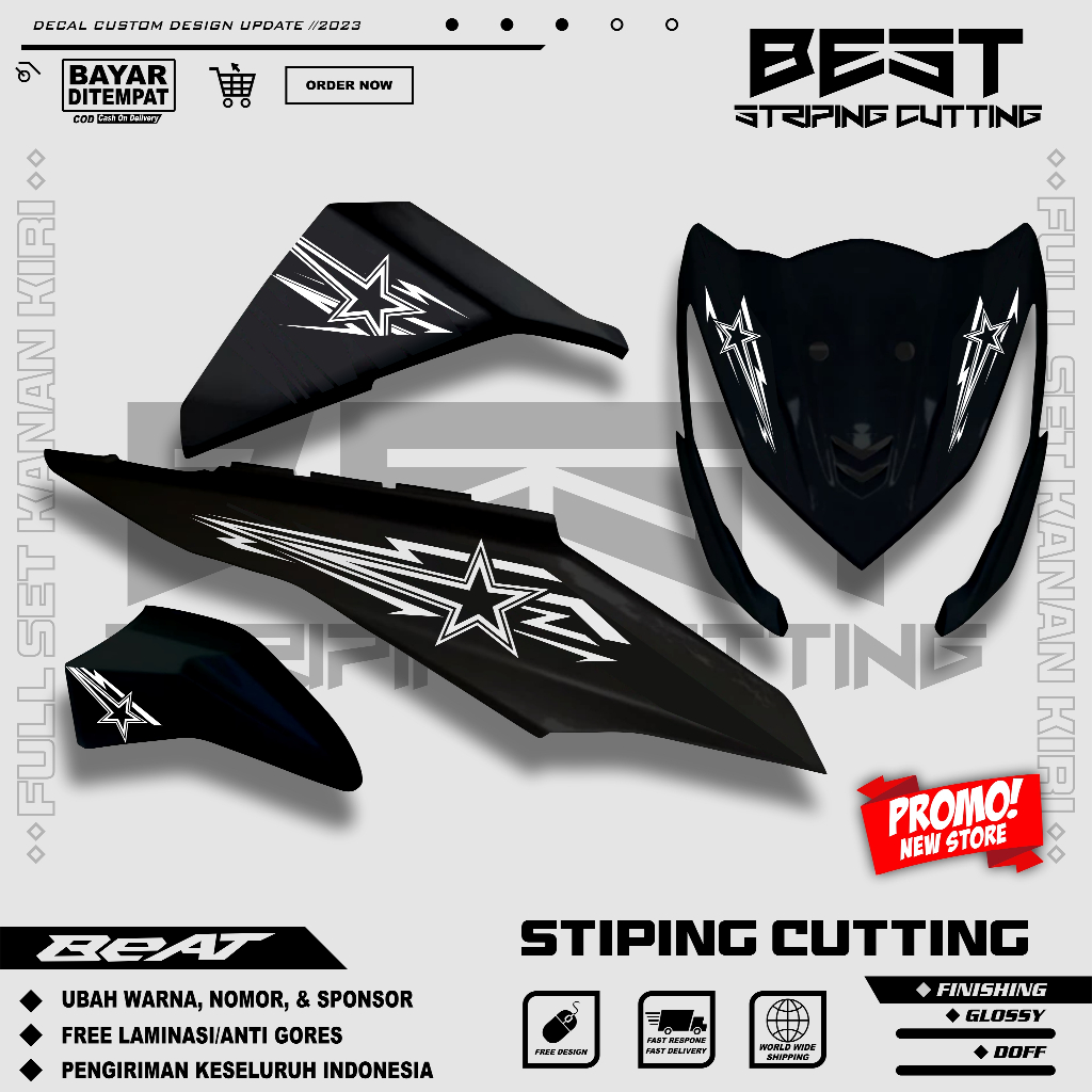 STRIPING CUTTING BEAT FI 2013 - 2015 VARIASI BINTANG  | STRIPING STIKER CUTTING BEAT FI SIMPLE KODE 