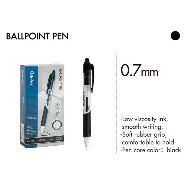 

BALL POINT PEN LVI 0.7MM MT BLACK RETRACTABLE (BX12)-BANTEX BG6102