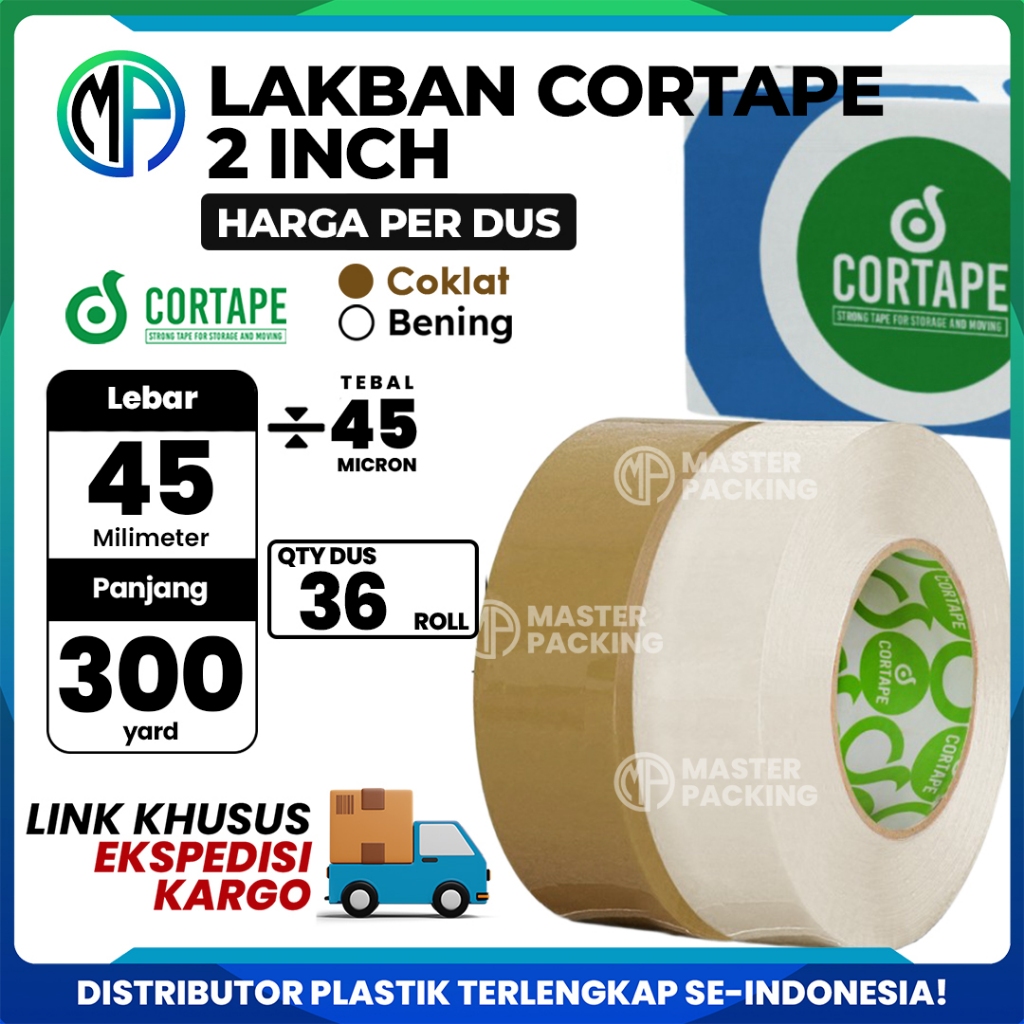 

Lakban Selotip Grosir Cortape JUMBO Bening Coklat 2inch 45mm x 300yard HARGA PER-DUS (VIA EKSPEDISI)