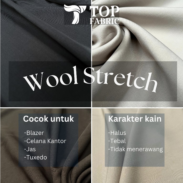 Kain Wool Stretch Bahan Celana Formal Tebal 0.5 meter