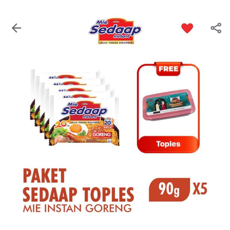 

Paket Mie Sedaap Goreng isi 5pcs - Free Kontainer