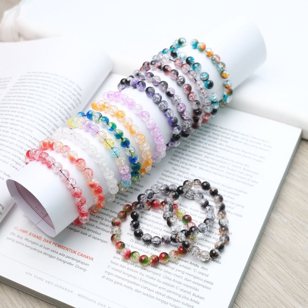 Gelang Manik-manik Kaca Berwarna Gelang Mode Manik-manik Kristal Aksesori Mode Bracelet-Bola es yang