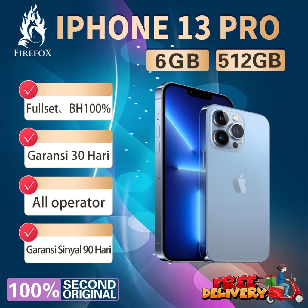 iPhone 13 Pro 512GB Second BEKAS ORIGINAL100% INTER 6.1"OLED-Ori FULLSET Mulus Like New Smartphone