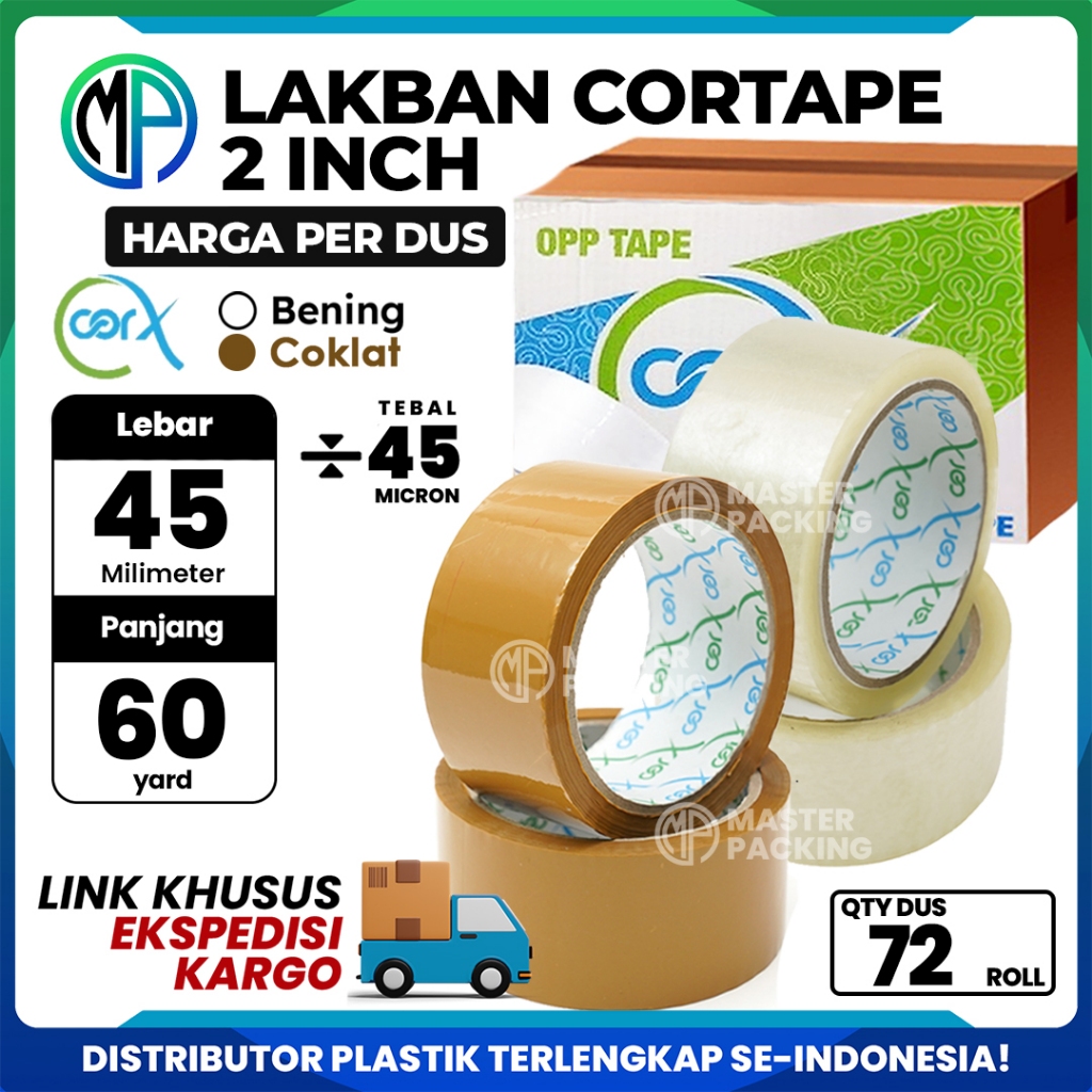 

Lakban Grosir CORX Bening & Coklat 2inch 45mm x 60yard HARGA PER-DUS (VIA EKSPEDISI) Ekonomis Murah