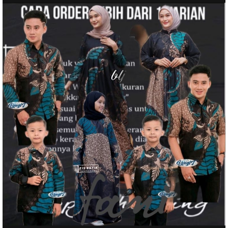 BAJU BATIK COUPLE KELUARGA AYAH IBU DAN ANAK LAKI-LAKI MOTIF SANGKURIANG WARNA HIJAU