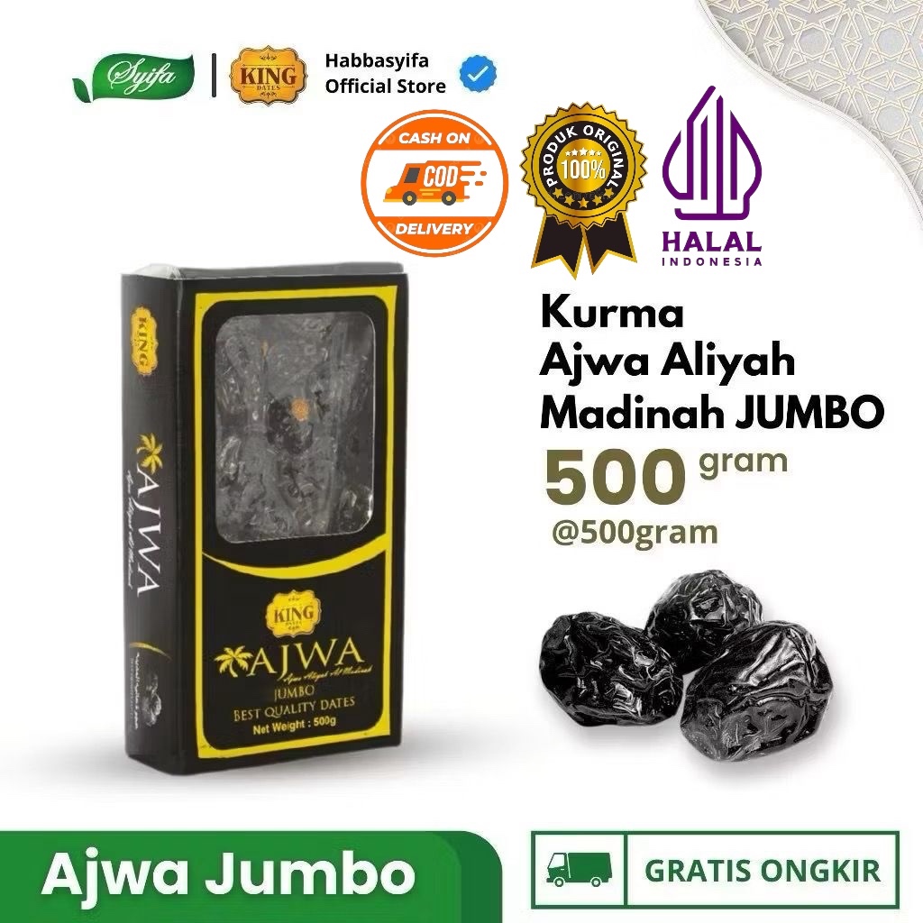 

(COD) 500 gram Kurma King Dates Ajwa Jumbo | Kurma Nabi Original Bagus dan Manis