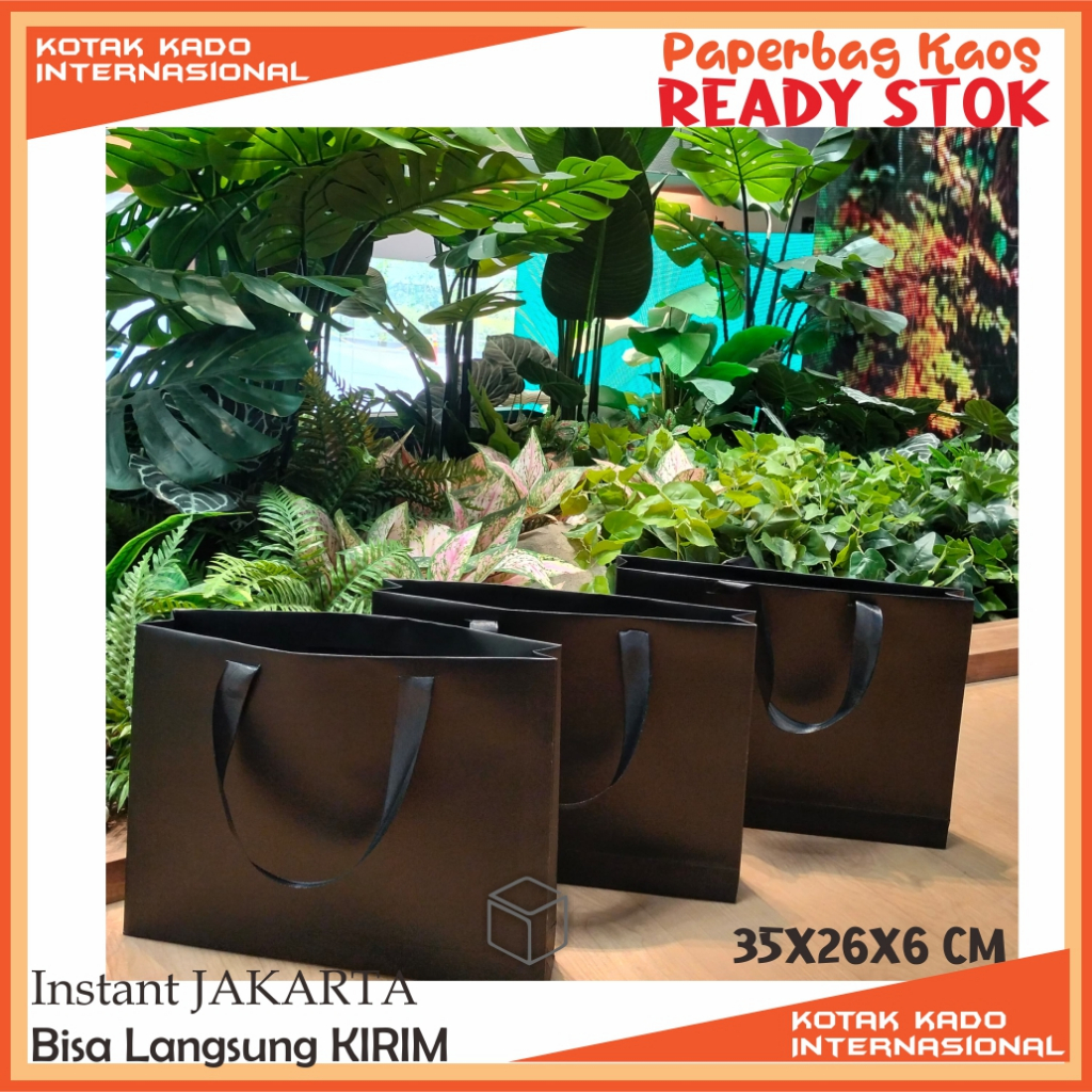 

Paperbag Premium polos tali pita Solusi Kado simpel Muat baju tshirt dress handbag sprei mulus tebal hitam luar dalam tanpa merk 35x26x6