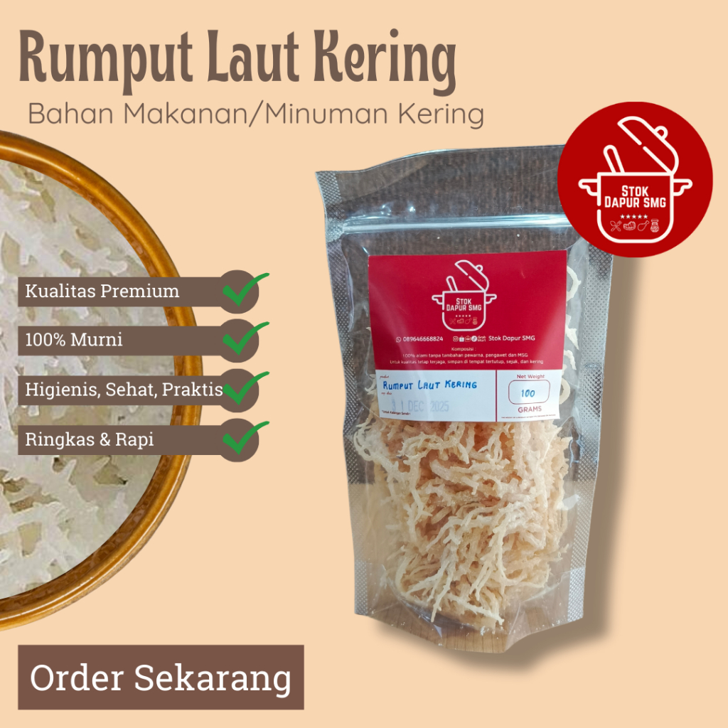 

Rumput Laut Putih Kering Kualitas Premium Pouch 100gr