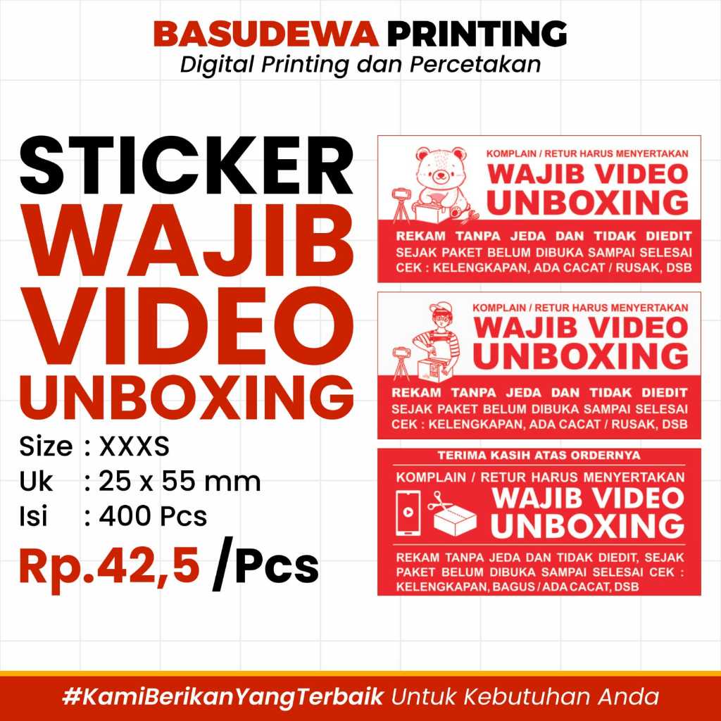 

STICKER WAJIB VIDEO UNBOXING - Ukuran 25 x 55 mm (XXXS) ISI 400