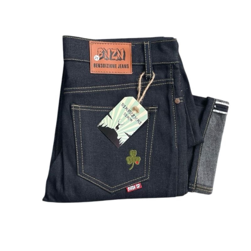 RAW DENIM SELVEDGE ACCENT WHITE LINE BLACK INDIGO 15OZ