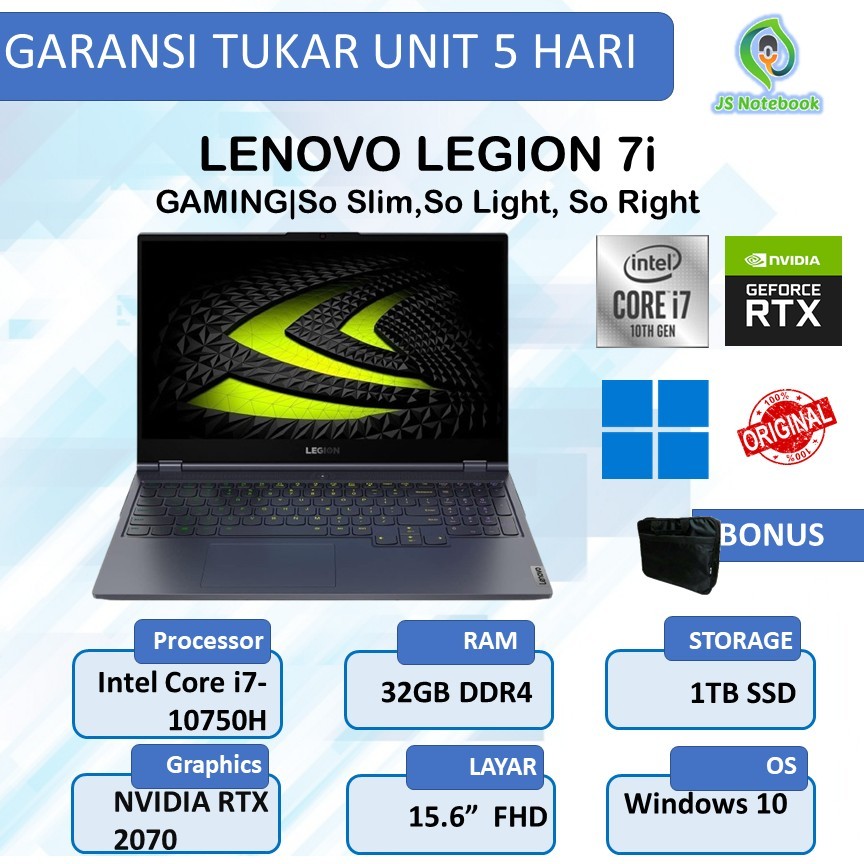 LENOVO LEGION 7i 15 i7 10750 32GB 1TB RTX2070 8GB W10 15.6FHD 400HDR