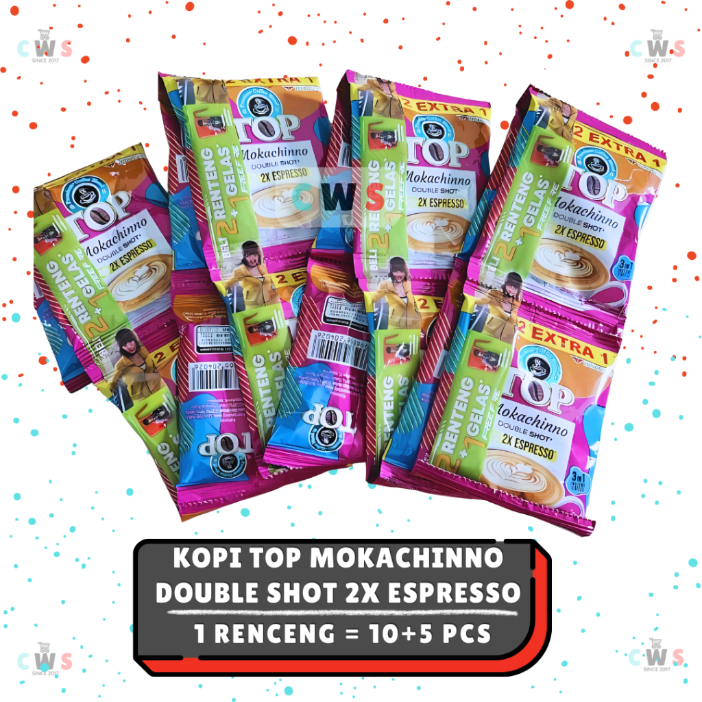 

TOP MOKACHINNO Mocacinno Double Shot 2x Espresso Kopi Instan Sachet - 1 Renceng / 10+5 Pcs