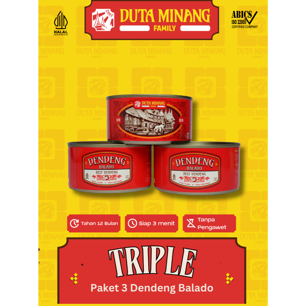 

PAKET 3 Dendeng Balado Daging Sapi Khas Padang Solok HALAL 100% / Daging Kaleng / Rendang Kaleng / Makanan Kaleng - Duta Minang Family