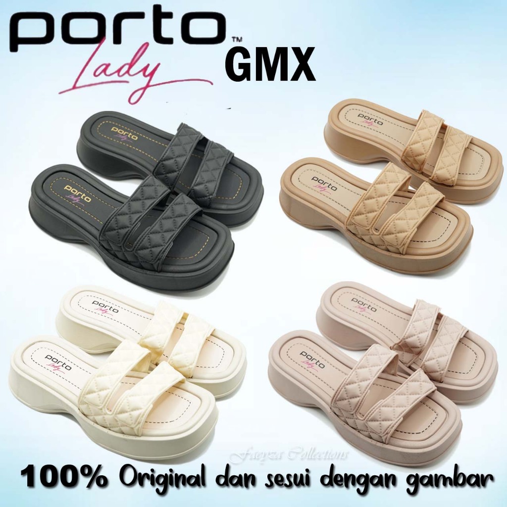 Sandal selop Wedges Porto Lady GMX-4 Sandal Sip On Ber Hak Karet Wanita Porto Lady GMX