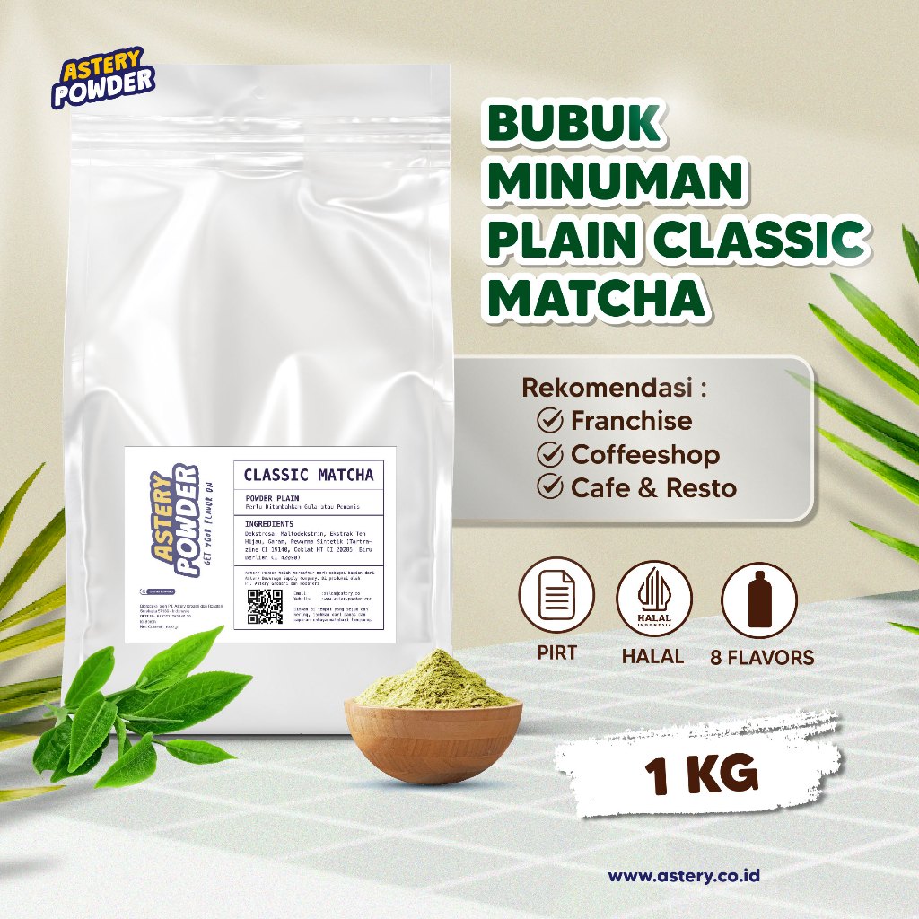 

Astery Powder - 1KG Classic Matcha Powder Plain / Matcha Plain Powder Drink / Bubuk Matcha Minuman / Bubuk Minuman Rasa Teh Hijau