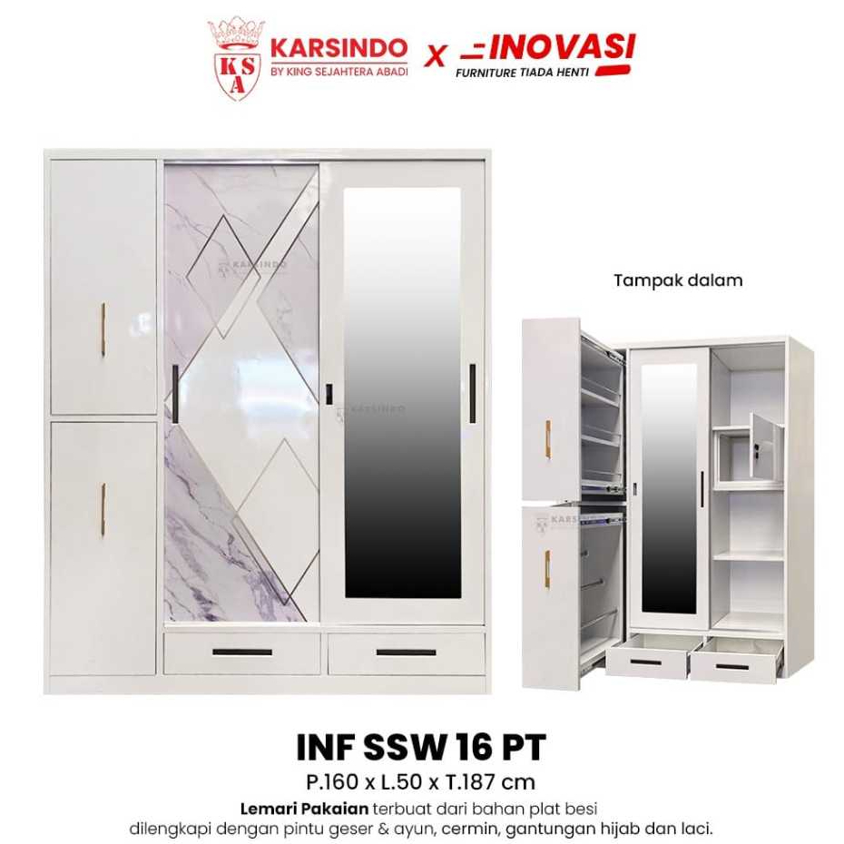 Lemari Pakaian Besi Sliding Lemari Hijab Lemari Baju Kekinian SSW16PT