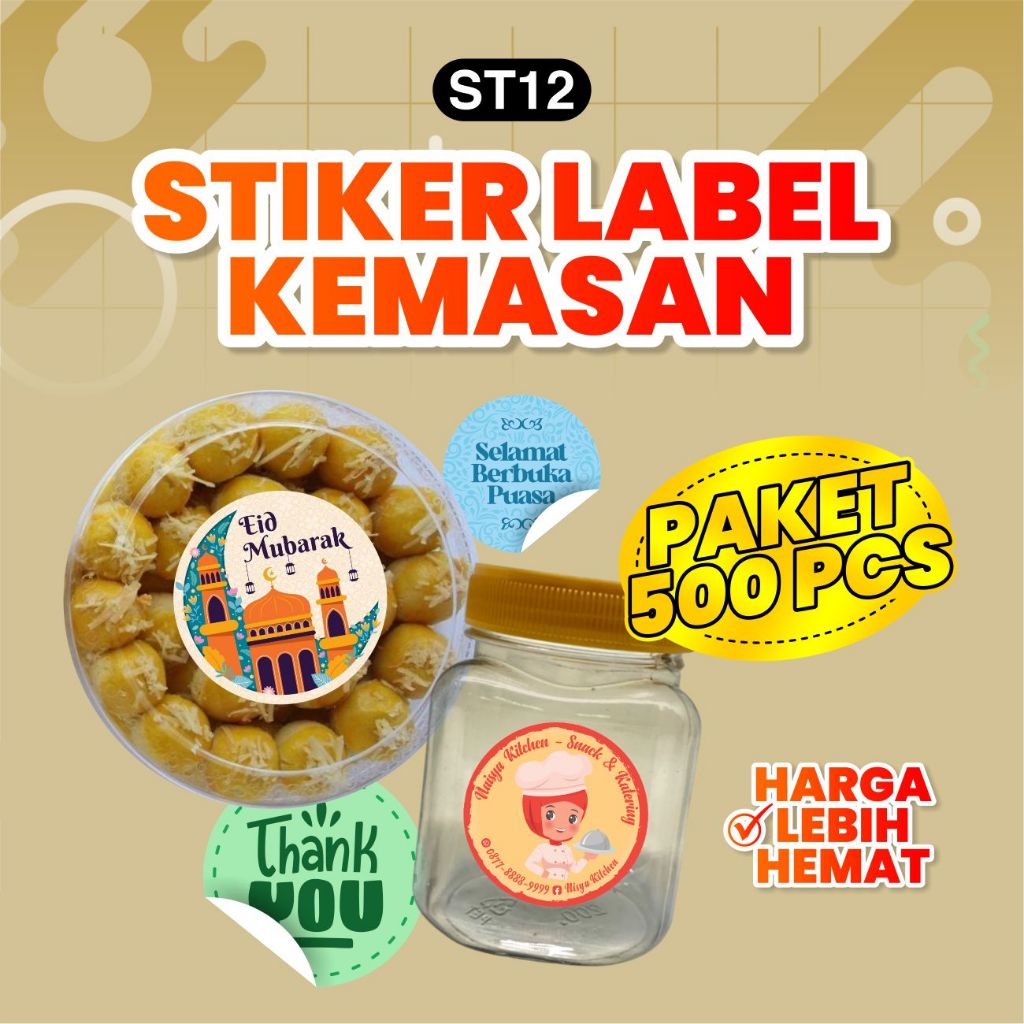 

(PAKET 500 PCS) CETAK STIKER LABEL KEMASAN MAKANAN MINUMAN JUALAN SIAP PAKAI ST12