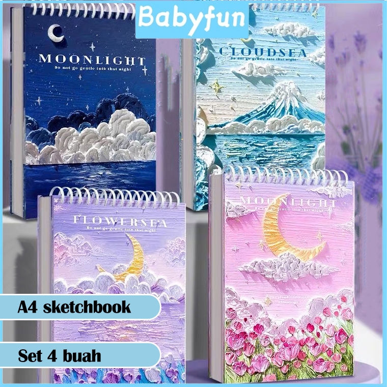 

【Set 4 buah】 sketchbook/buku sketsa A4 Vertikal Jilid Spiral/60 Lembar/120 Halaman/buku gambar