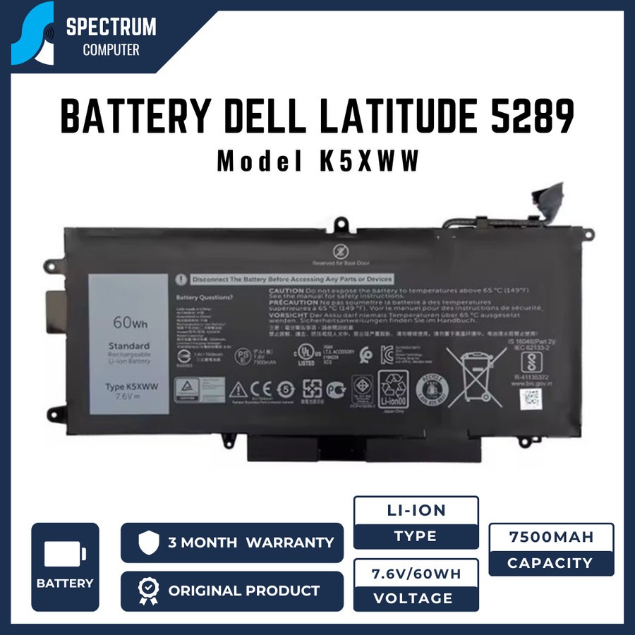 Baterai DELL Latitude 5289 13 7389 5289 3180 3189 7380 7390 2 in 1 K5XWW