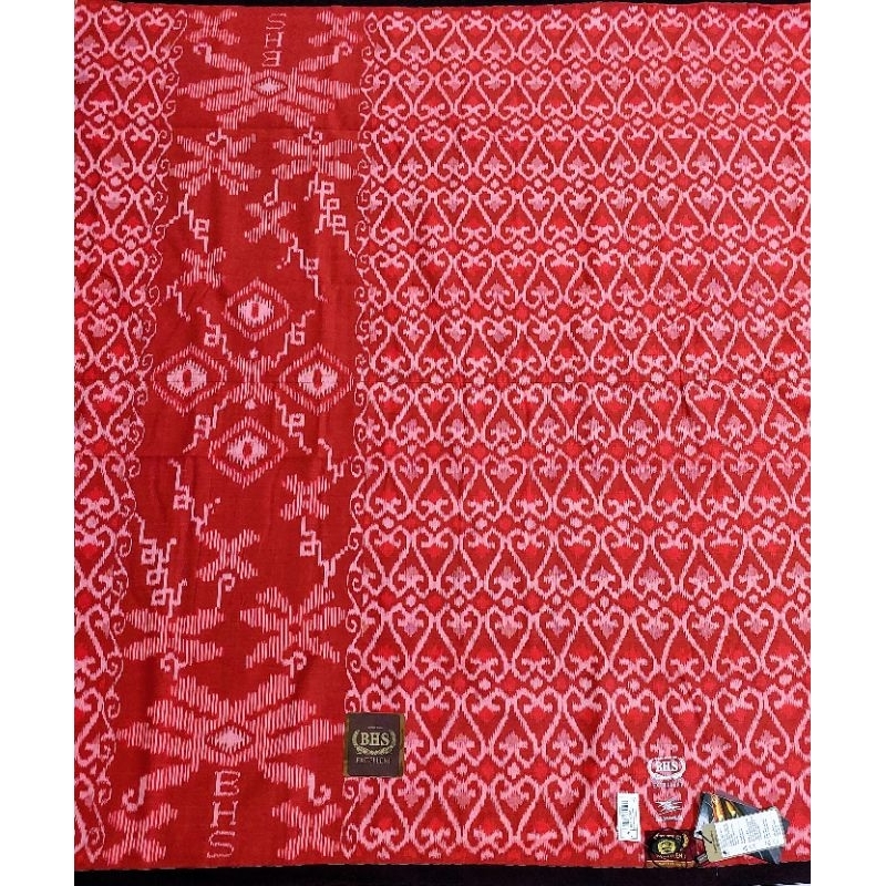 Sarung BHS Excellent KWG Gold (Kawung) TTD A.R. Bahasuan Full Motif Original Warna Merah Jahit Tenga