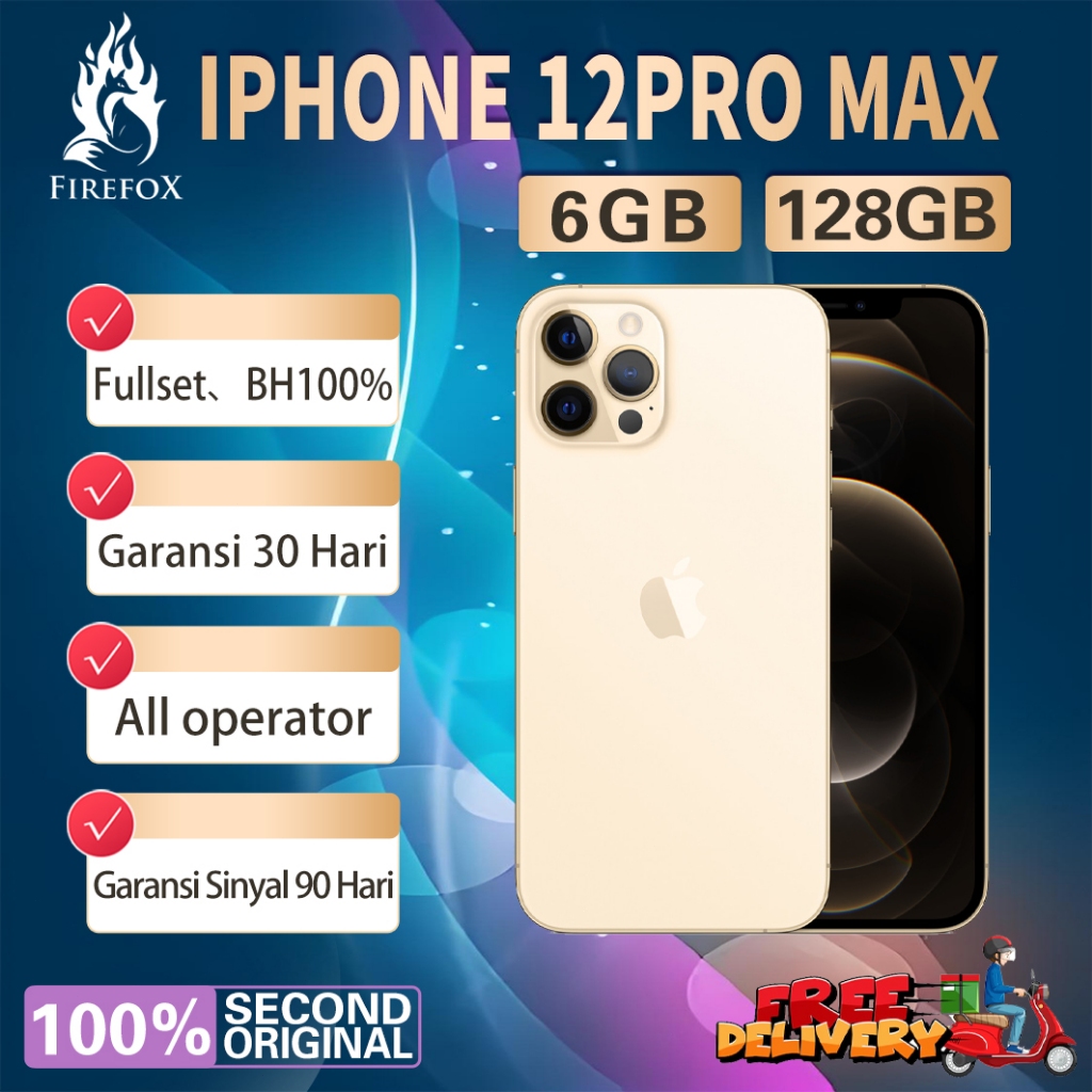 iPhone 12Pro Max 128GB Second Original100% 6.7"OLED-Ori Silent-Camera Fullset Mulus  Smartphone