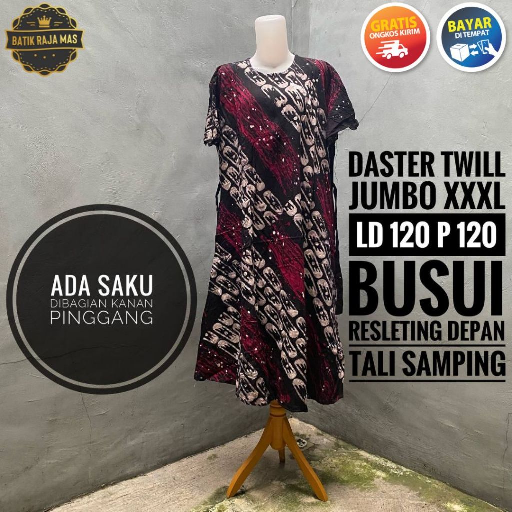 Home Dress Daster Wanita Lengan Pendek Jumbo Dewasa Ibu Ibu Orang Tua Twill Ori Pekalongan Busui Fri