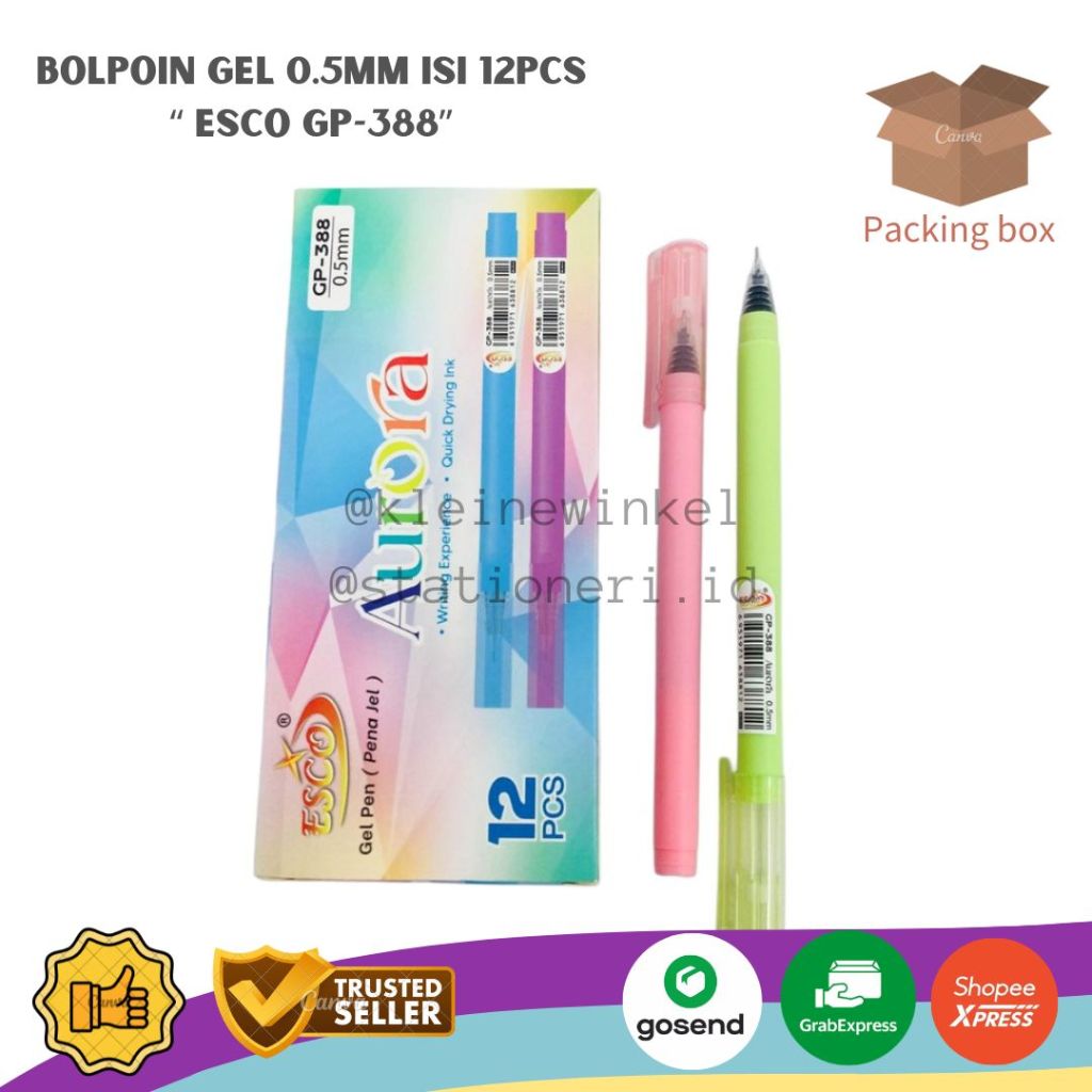 

Bolpoin Gel ESCO AURORA Mata Pena 0.5mm Tinta Hitam isi 12 pcs [ 1 PACK ]