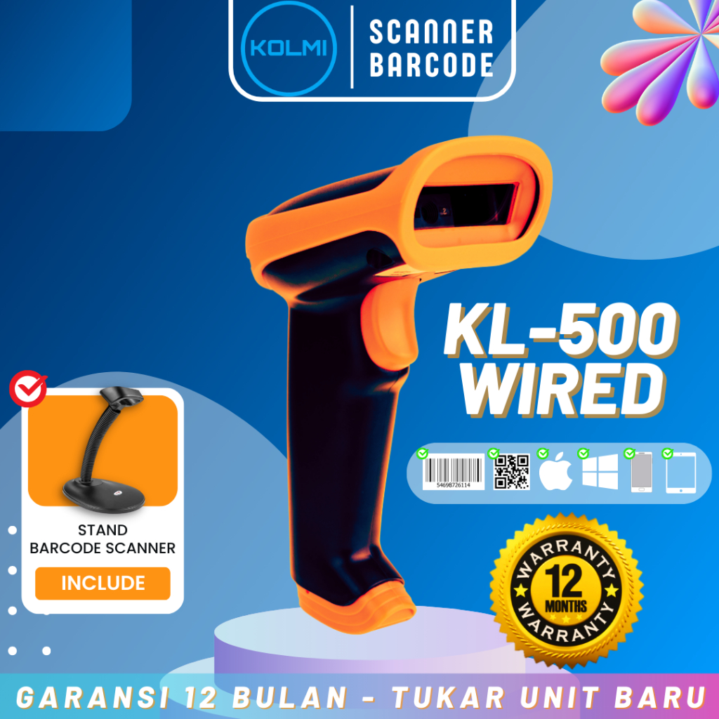 KOLMI Barcode Scanner 2D QR Code Wired KL500