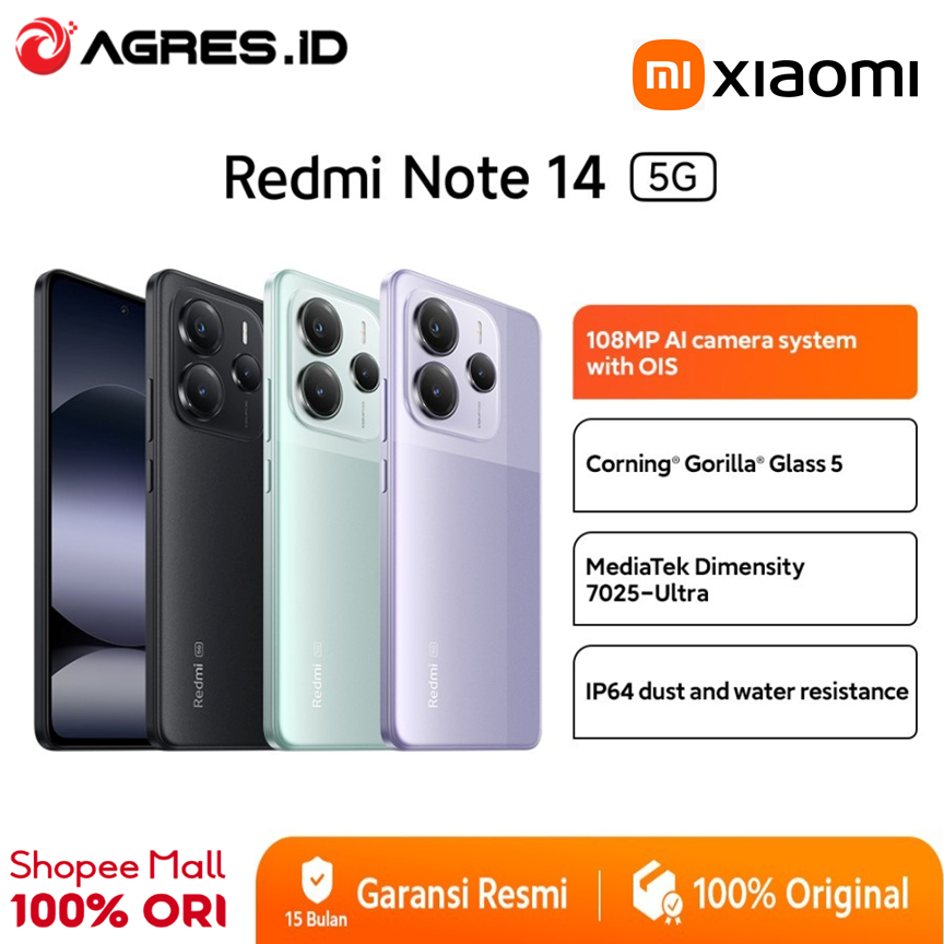 XIAOMI REDMI NOTE 14 5G 8GB 256GB 12GB 512GB GREEN PURPLE BLACK GARANSI RESMI INDONESIA