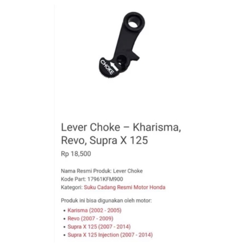 Lever Choke Tuas Tarikan Cuk Honda Karisma Revo Supra X125 17961-KFM-900 Ori Honda Genuine Parts