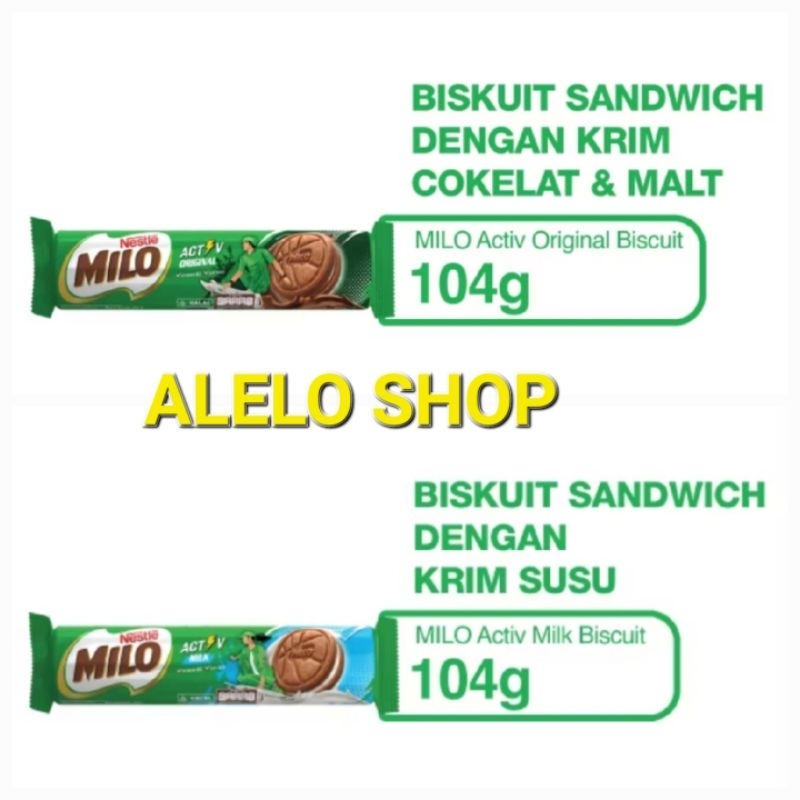 

Nestle Milo activ biskuit sandwich 104g 104 gr 104gr malt coklat original milk susu vanila chocolate ori vanilla