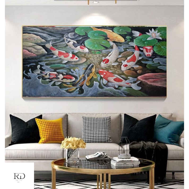 Lukisan Ikan Koi Cat Acrilyc On Canvas Hiasan Dinding