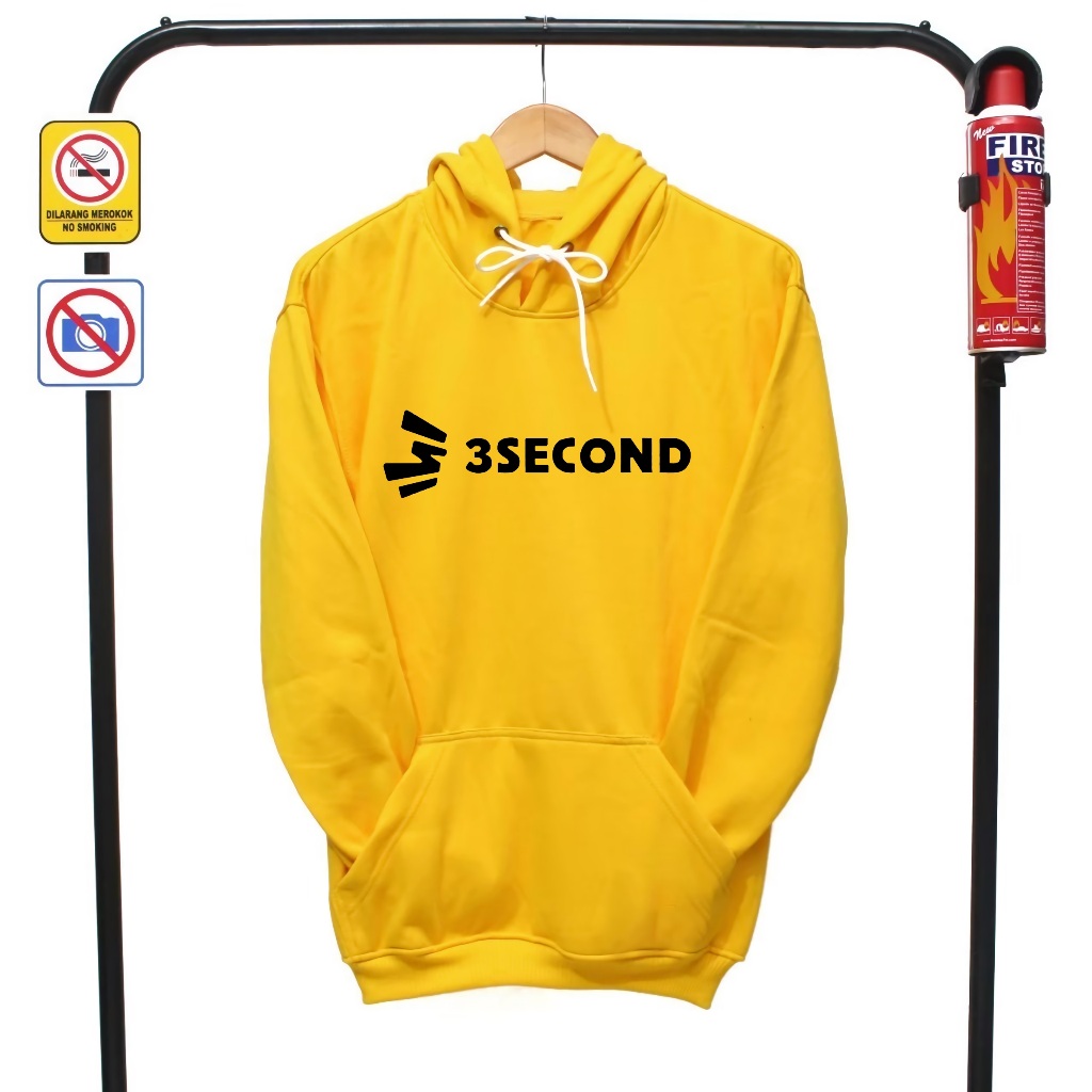 Hoodie distro 3second text black - kuning premium