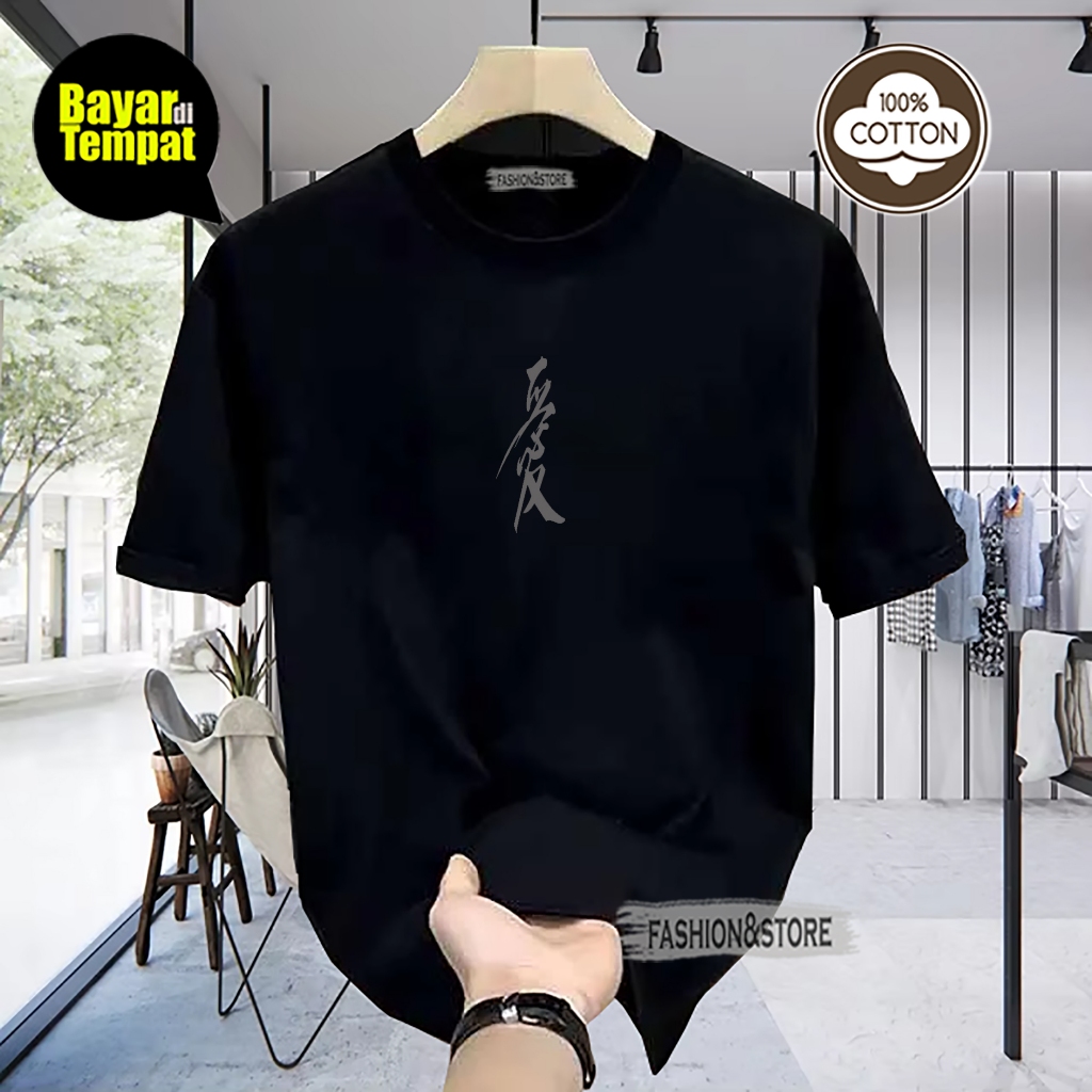 T-shirt Distro Premium Bahan Katun combed logo cina Tegah text Silver Kaos Pria Wanita Motif Simpel 