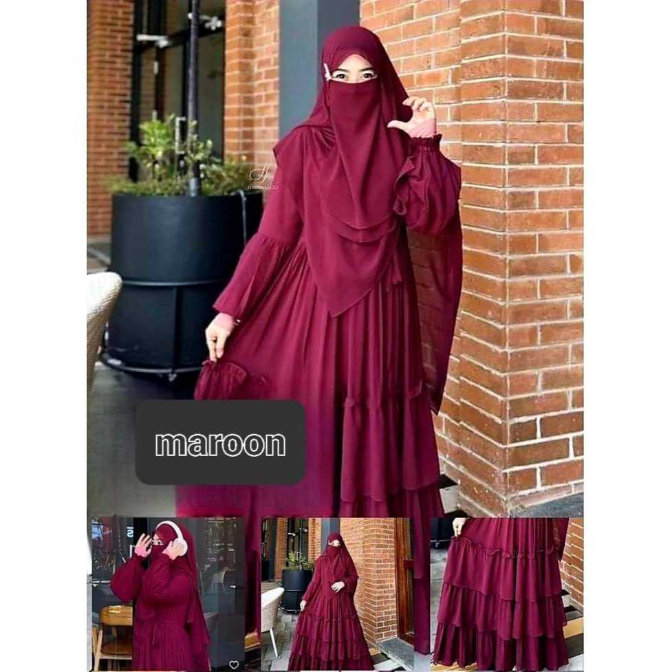 Gamis Syar'i/gamis abaya muslim/pakaian muslim wanita/gamis+krudung+cadar/gamis syar'i mewah/bisaCOD