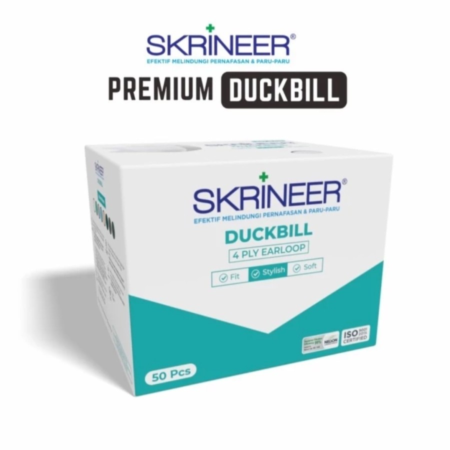 MASKER SKRINEER PUTIH ISI 50 EARLOOP 4 PLY WHITE GREEN BOX