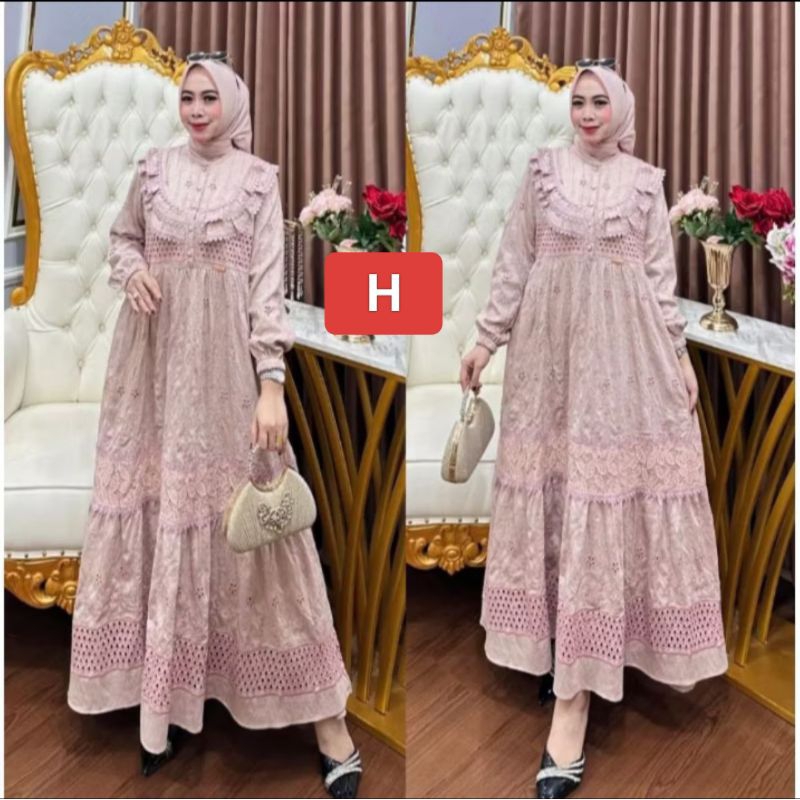 DRESS RENDA REMPEL SUSUN BROKAT KATUN BORDIR TIMBUL SHIMER FULL BORDIR SONGKET