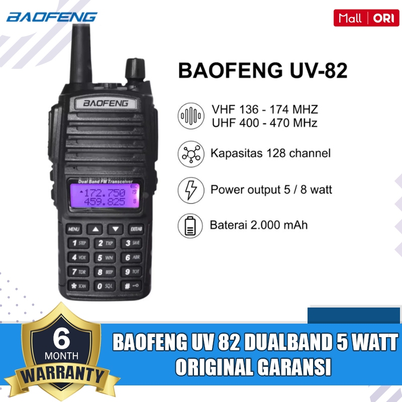 BAOFENG Uv 82 Uv82 Dual Band 5W 8W VHF UHF Ht Baofeng UV 82 5 Watt 8 Watt Dualband Original Garansi