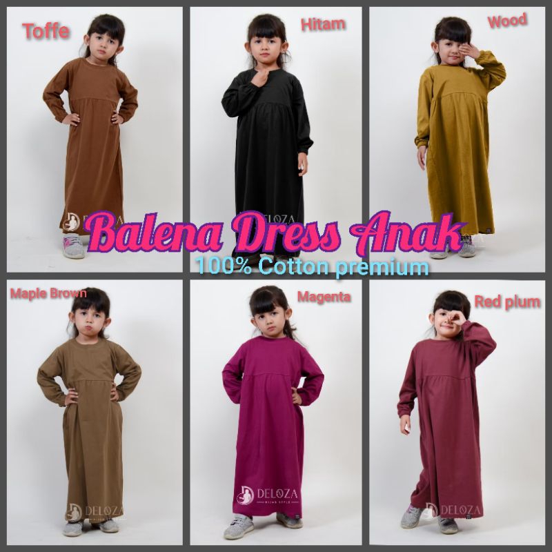 Baju anak perempuan Balena Dress Gamis Tunik polos kaos Catton premium bahan katun usia 5 sampei 12 