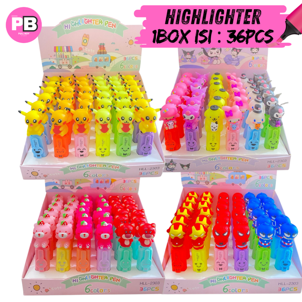 

1 Box (36Pcs) Stabilo Highlighter Karakter Lucu Stabilo Unik untuk Anak Kantor Murah Kekinian