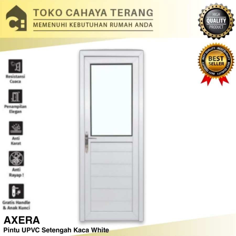 Pintu UPVC 200 x 80 Axera Setengah Kaca + Kusen + Handle / Pintu Rumah Kantor