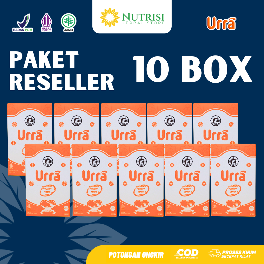 

[ PAKET RESELLER 10 BOX ] SUSU URRA - Susu Kambing Saanen Bubuk Premium - Anti Prengus Sumber Protein Tinggi Nutrisi dan Kalsium - 200gr Halal BPOM