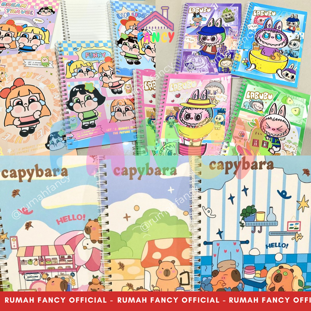 

Buku Diary Spiral / Notes Spiral A5 FANCY Cover Hologram Full Motif Kapibara / Cry Baby / Laububu Lucu Unik Murah
